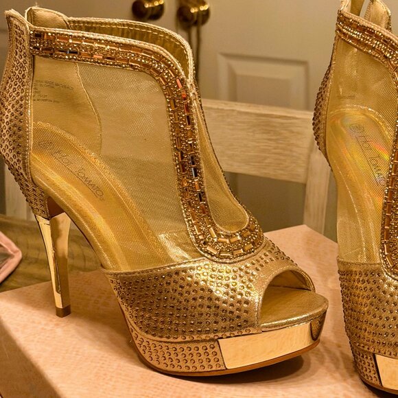 Gold Rhinestone Studded Heels - Picture 1 of 4